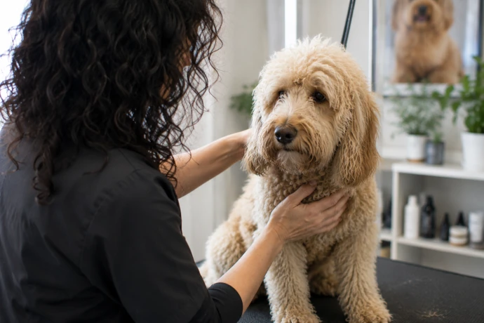 Hund wird im Hundesalon Pfötle Paradies nach einer individuellen Fellbeurteilung schonend gepflegt.
