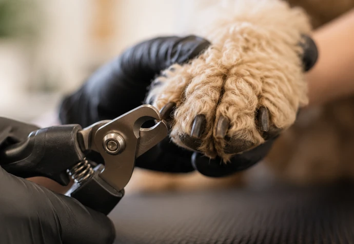 Behutsame Krallenpflege bei einem Hund im Hundesalon Pfötle Paradies in Berglen
