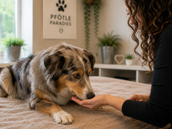 Sensibler Hund sucht im Hundesalon Pfötle Paradies ruhig den Kontakt zu Elke