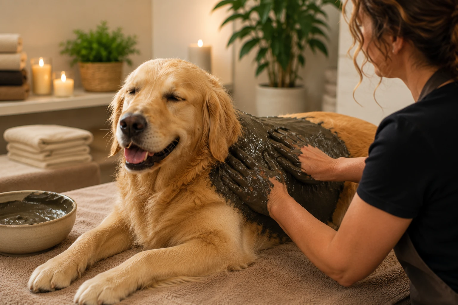 Entspannte Thalassotherapie mit Meeresschlamm im Hundesalon Pfötle Paradies